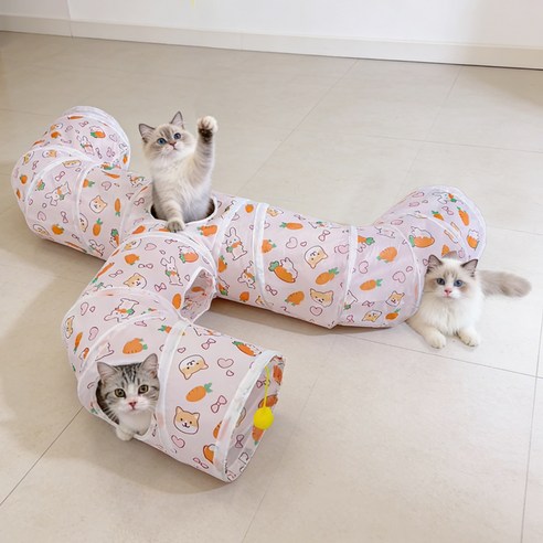 고양이 터널 장난감 3WAY 접이식 피크홀 달랑볼 당근 토끼 디자인 실내 고양이 놀이 튜브 강아지 토끼 소동물 공용, 1개, B18306