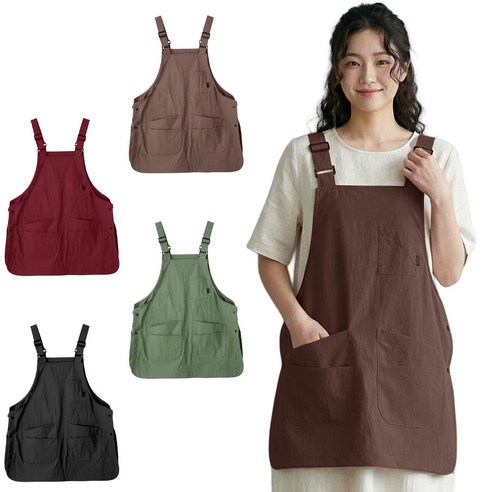 깔끔더하기 앞뒤 카페 방수 예쁜 앞치마, 1개, 브라운