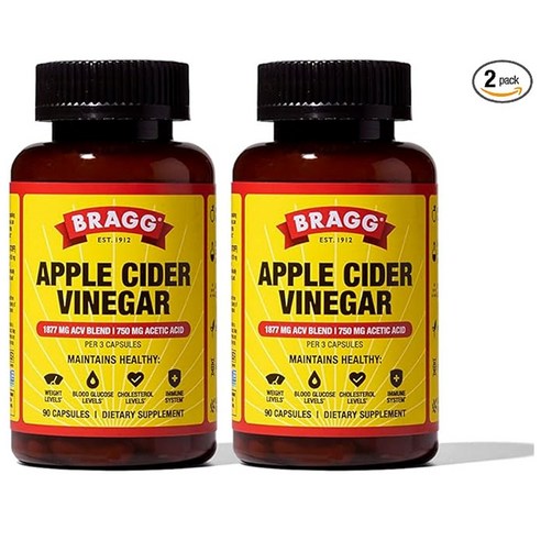 Bragg Apple Cider Vinegar Capsules 브래그 애플 사이다 비니거 캡슐 비타민 D와 아연 함유, 90정, 2개