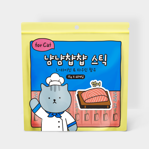 냠냠챱챱 스틱 짜먹는 고양이 대용량 간식, 15g, 60개, 연어