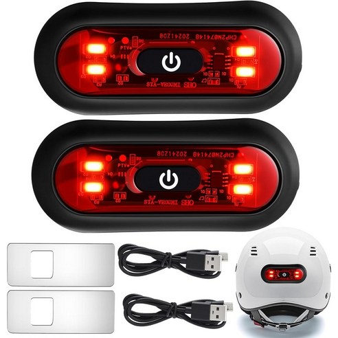 투조 2세트 오토바이 자전거 LED 빨간색 후방 헬멧 라이트 충전식 안전 경고 테일 라이트USB 충전 케이블 포함 야간 라이딩용 ...