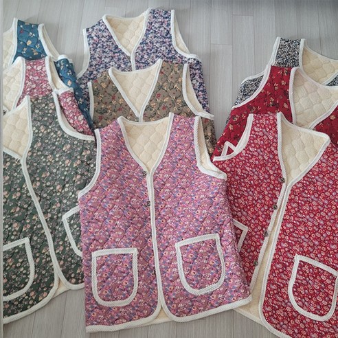 색상 가능 [size 55~88] 레트로 플라워 촌캉스 베스트 F890 할머니 할매 엄마 학생 꽃무늬 김장조끼 보온 겨울 방한 빅사이즈 조끼