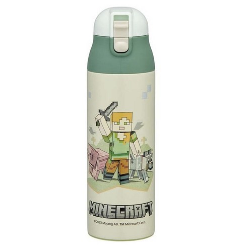 마인크래프트 스케이터 원푸쉬 스테인리스 머그 보틀 텀블러, 그린 + 아이보리, 1개, 500ml