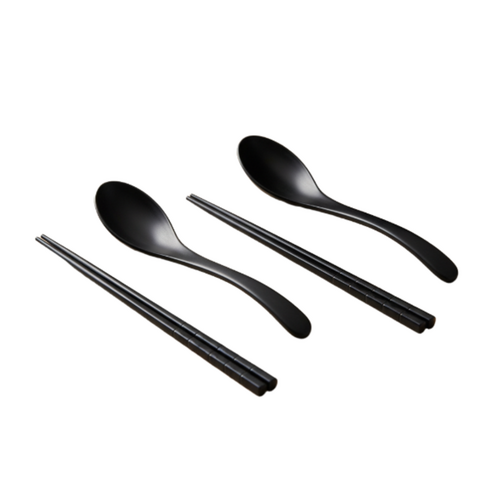 조은친구 멜라민 우동 수저 세트 일식집 라멘수저, 블랙, 2개, 우동스푼 1개+ 젓가락 1조