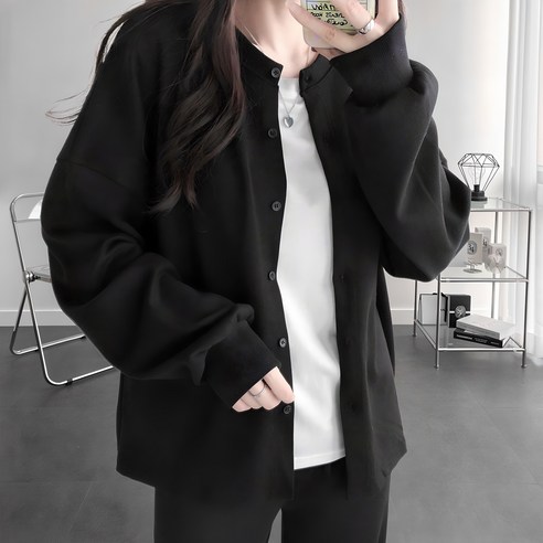 꾸안꾸 데일리 오버핏 맨투맨 박시 단추 가디건 제품 이미지