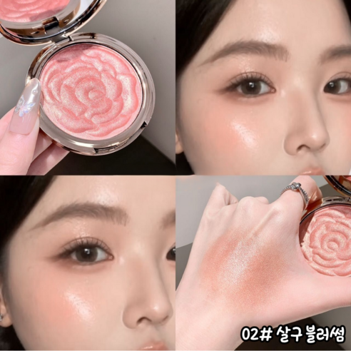 차차앤코 블루밍 로즈 펄 블러셔 물광 하이라이터 치크 생기톤업 광채 쉬머 블러셔, 1개, 02호 살구 블러썸