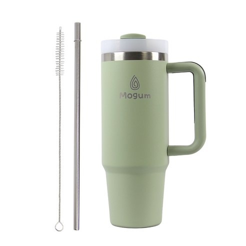 모굼 보온 보냉 대용량 손잡이 스텐 텀블러, 1개, 900ml, 카키