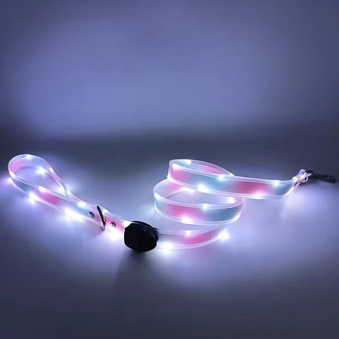애견 리드줄 120CM LED 목줄 야간 LED 산책 목줄 포즈인코리아, 1개, 핑크&블루