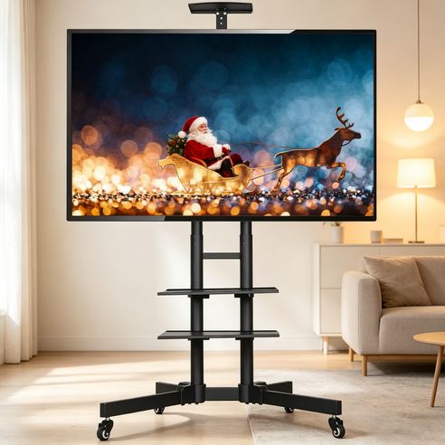 32-75인치 TV스탠드(상판 포함) 적용삼성 LG 호환 풀스틸 마운트 높이 조절 스탠드형 TV 거치대, 1개, 2단 트레이