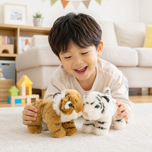 아기 호랑이 인형 2종 세트 애착인형, 1세트, 황호+백호, 14cm