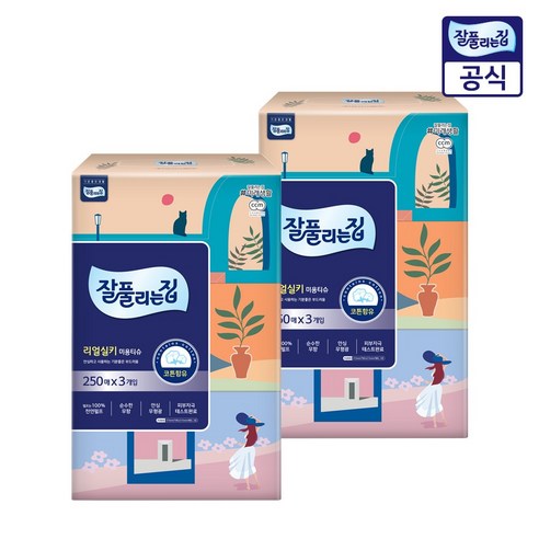 잘풀리는집 천연펄프 미용티슈 2겹, 250매, 6개
