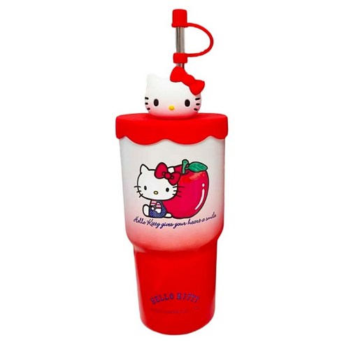 StarR 산리오 피규어 빨대 보온 텀블러, 1개, 580ml, 헬로키티