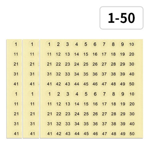 베러워커스 투명 원형 숫자 스티커, 1세트, 3개입, 1 - 50
