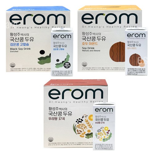 이롬 황성주 국산콩 두유 3종 (검은콩 고칼슘/호두아몬드/검은콩17곡) 16개입 3박스
