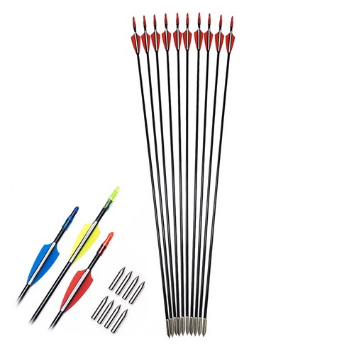 FRP 고무깃 화살 6mm 80cm 10발 세트 리커브보우 양궁 국궁 활 frp화살 초보 입문자 연습용 레저용, 레드, 1세트