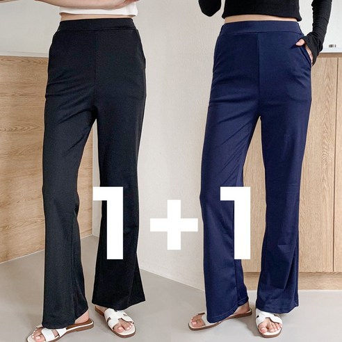 핏노블 2P 여성 여름 냉감바지 롱 부츠컷 밴딩 쿨 팬츠 1+1