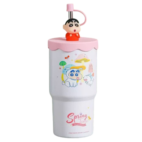 StarR 크레용신짱 피규어 빨대 보온텀블러, 1개, 580ml, 핑크