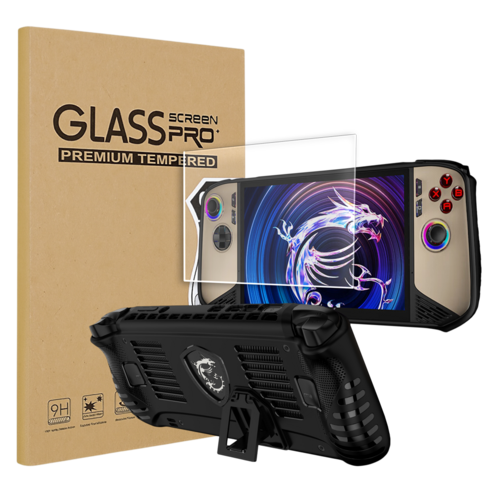 MSI Claw 8 AI+ 거치대 풀커버 케이스 + 액정 강화유리 필름, 1세트, 케이스 : 블랙 & 필름 : 투명, 올인원 패키지