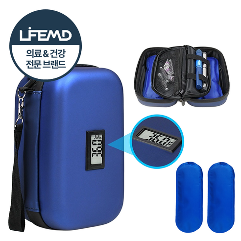 라이프엠디 휴대용 온도 표시 보냉 파우치 약품 아이스 가방 미니 냉장약 보관 쿨러백 주사약 케이스 약보관 보냉백, 블루