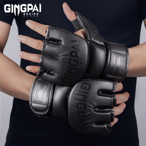 GINGPAI 징파이 복싱글러브 UFC 오픈핑거 글러브 주짓수 MMA 종합 격투기 글러브 GDYWBZ, 1세트, 블랙