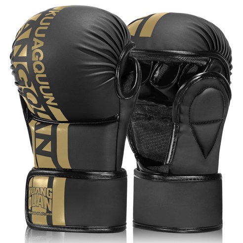 FIVING 권투 글러브 mma 타이 트레이닝 글러브 성인 남녀 공용, 1세트, 블랙+골드
