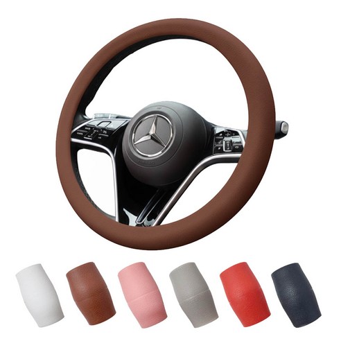 깔끔더하기 자동차 논슬립 실리콘 핸들커버 카바, 1개, 브라운