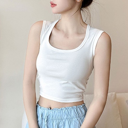cammello 부유방 커버 스퀘어넥 쫀쫀 크롭 면 나시 빅사이즈 민소매나시