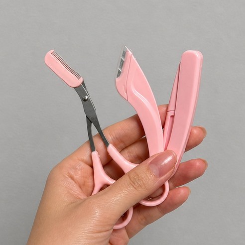 디어픽스 빗이 있는 눈썹가위 눈썹칼 눈썹정리, 3개, 로즈핑크