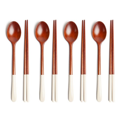 숨쉬는나무 자체제작 파스텔 옻칠 나무수저 4인세트, 크림+크림+크림+크림, 1세트, 수저 4세트