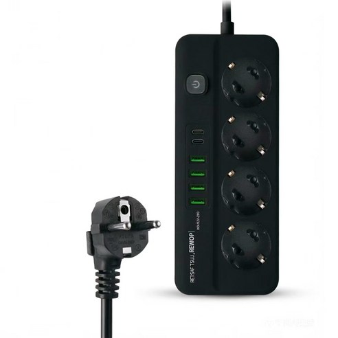멀티탭 USB C타입 겸용 콘센트 충전기 2PD+4USB 2500W, 1개, BLACK 4구, 2m