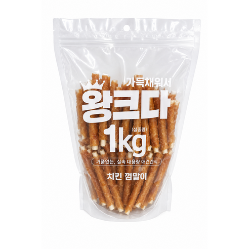 더조은 왕크다 강아지간식 대용량 육포 사사미, 1kg, 1개, 치킨껌말이