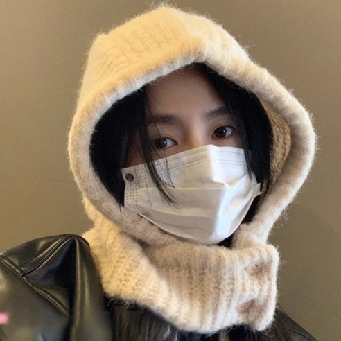 벨라미티나 도톰한 니트 단추 바라클라바 후드넥워머