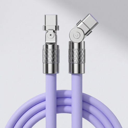 제이엘 120w 초고속 C to C 충전케이블 180도 회전 케이블, 1개, 퍼플, 1.5m