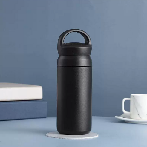 다일리아 보온 보냉 스텐 텀블러 우주인 다이노 텀꾸 스티커 포함 물병, 블랙, 1개, 350ml