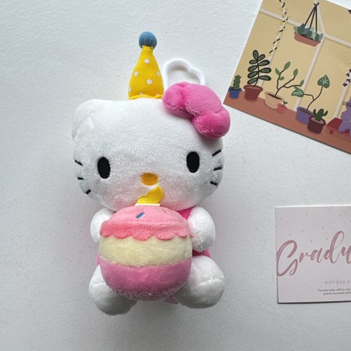 더 라넌큘러스 플라워 산리오 케익 생일 축하 고리인형, 1개, 헬로키티, 15cm