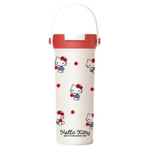 StarR 헬로키티 레드애플 시리즈 캐리 핸들 보온 텀블러 3647, 레드 + 화이트, 1개, 600ml