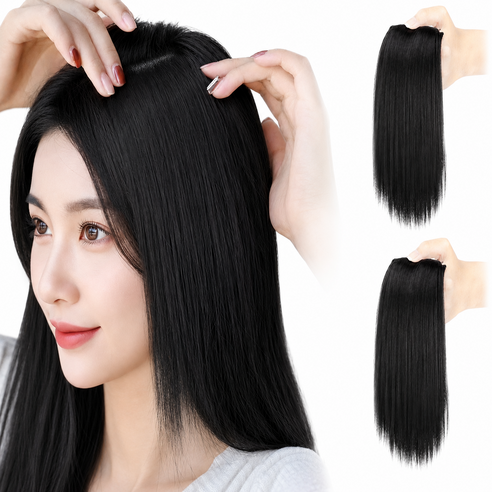 트립킹 옆머리 볼륨 헤어피스 여성 부분가발 붙임머리 15cm, 2개, 내추럴 블랙