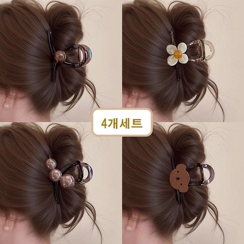 머리숱 적은 헤어 집게핀 중형 반머리 헤어핀 4P