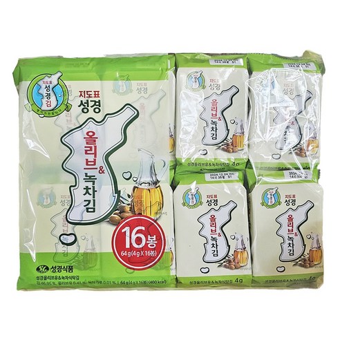 성경 올리브&녹차김 4g x 16봉, 4g, 16개