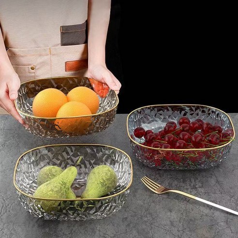 Siemzon 사탕 과자 과일쟁반 다용도 청과채수대야 망치무늬 금색 테두리로 과일 접시, 3개, 믹스컬러