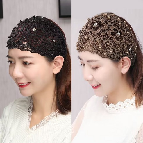 1+1 여성 플라워 와이드 헤어밴드 다용도 주방 두건 넓은머리띠