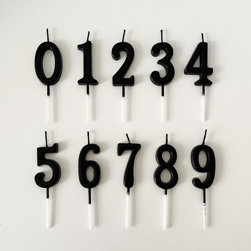 디어플레이스 생일 숫자초 케이크초 기념일 0-9 10종, 1세트, 블랙