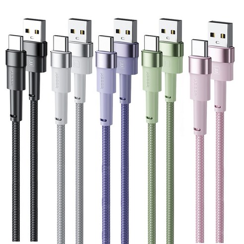 Toocki 마카롱 C타입 3A 고속충전 케이블, 3m, 혼합색상, 5개