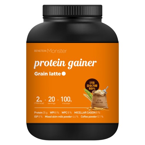 베네틴 몬스터 벌크업 프로틴 게이너 체중증가 보충제 곡물라떼맛, 1개, 2kg