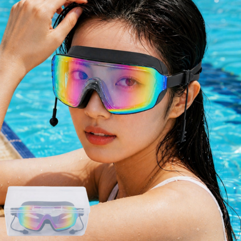 2세대 김서림방지 귀마개 일체형 고글 물안경(보관케이스 포함), 코팅 블랙, 1개