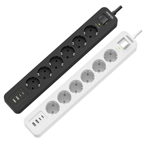 ORDFLES USB 멀티탭 2A+2C PD20W 고용량 과부하차단 6구, 6구 블랙, 1개, 2m 6구 블랙, 1개, 2m