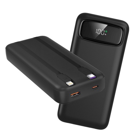 아우스힐 PD 22.5W QC3.0 일체형 미니 대용량 고속충전 보조배터리 20000mAh, 블랙, HC-30