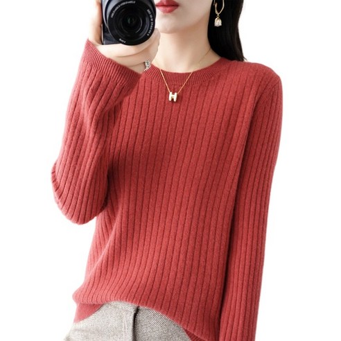 여성용 베이직 골지 라운드넥 니트 긴팔티 부드러운 간절기 데일리룩 티셔츠 Knitted T-shirt GH2217