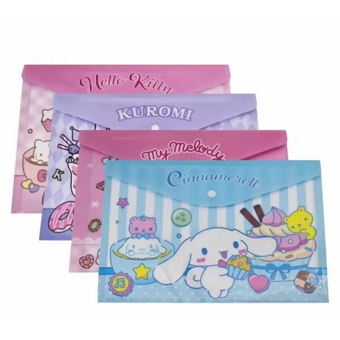 산리오 A4 화일 봉투 서류 보관 숙제 과제용 똑딱이 파일 4개입, 1개, sanrio 4개입