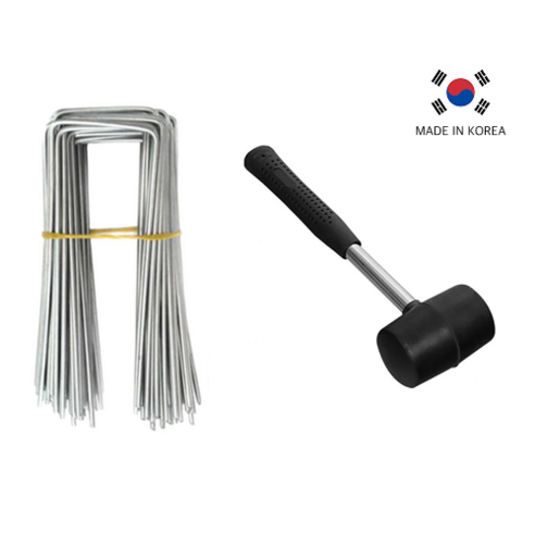 다온홈 부식 없는 아연도금 멀칭 고정핀 고무망치 세트, 1세트